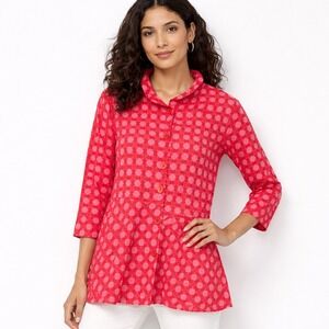 TERRA SJ APPAREL Red/Pink Geometric Tunic Top Size Medium Lagenlook Lightweight